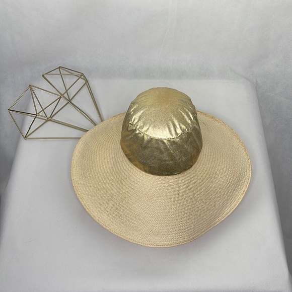 Wide Brim Gold Lame Crown Sun Hat - Picture 2 of 6